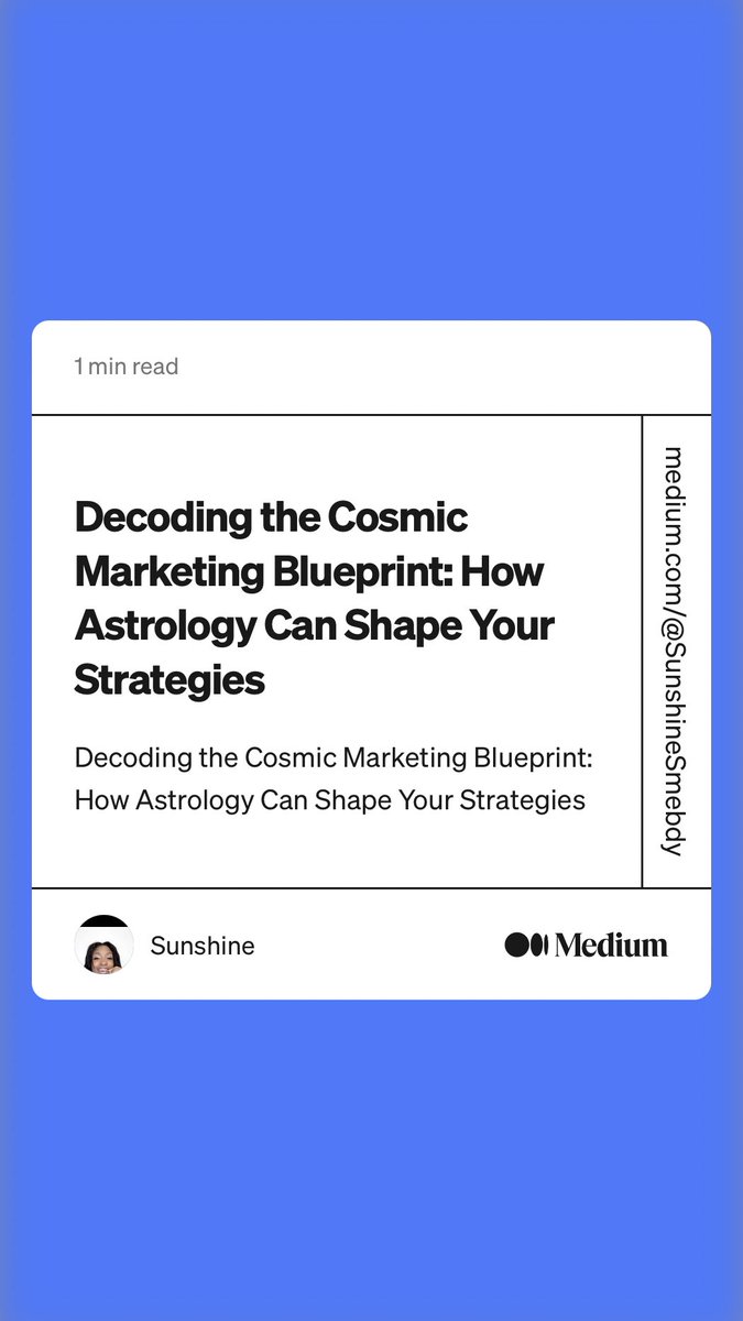 sunshinesmebdy's tweet photo. “Decoding the Cosmic Marketing Blueprint: How Astrology Can Shape Your Strategies” by Sunshine
https://t.co/g8yZcRyTmk https://t.co/QSxJUlTQdD