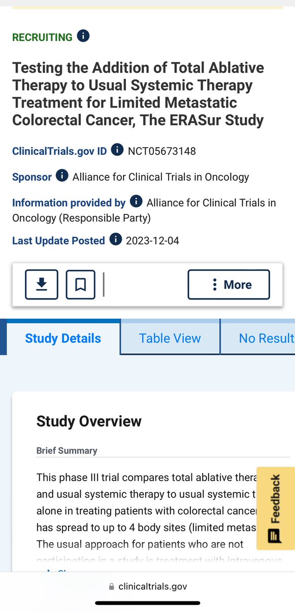 Thank you to the >80 sites that have opened #ERASur and are actively offering this study to patients. For sites that don’t have it open, please consider opening this study to help clarify the role of metastatic-directed therapy for patients with mCRC.