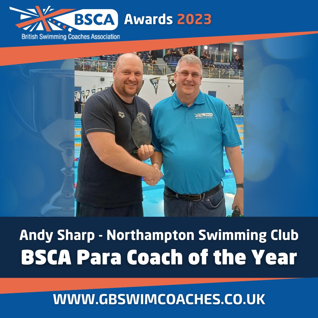 BSCALtd's tweet photo. Andrew Sharp - BSCA Para Coach of the Year
Andy coached Maisie Summers-Newton to 2 Gold & 1 silver at 2023 World Para-Swimming Championships including setting a European Record in the SB6 100m Breast. Andyโs swimmers set 3 World, 4 European and 21 British records! Top job Andy! https://t.co/7cbdFdMmEr