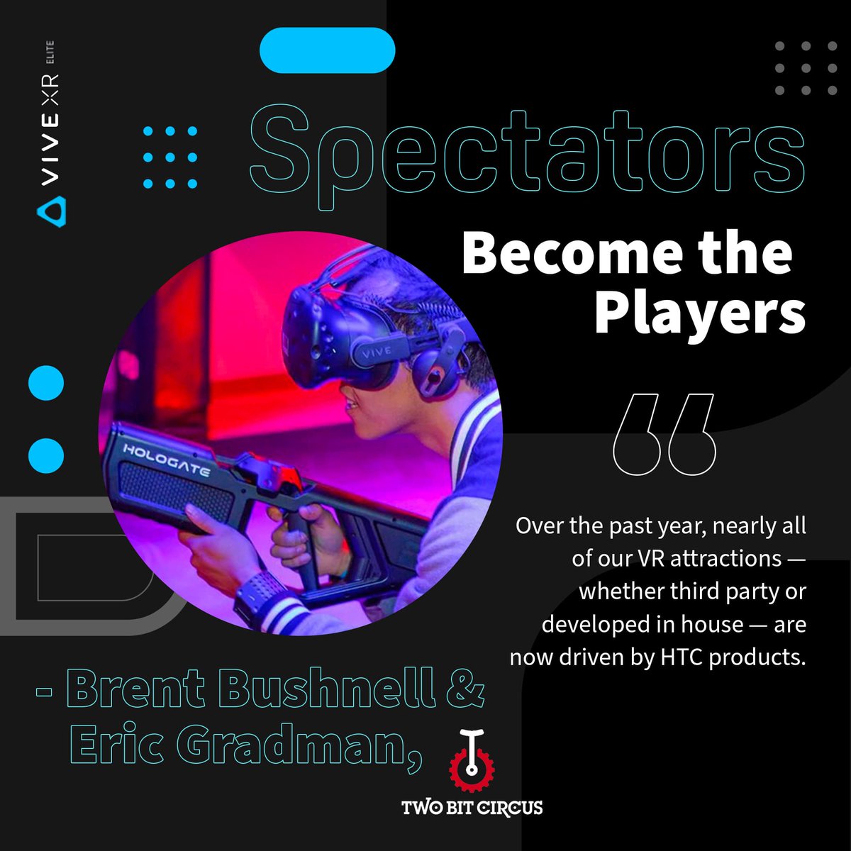 Two Bit Circus describes the role of VIVE and elbow-to-elbow play in creating a more universal VR experience. Learn more here: htcvive.co/SBPX #TWOBITCIRCUS #LBE #LOCATIONBASEDENTERTAINMENT #VR #VIRTUALREALITY #VREXPERIENCE #VRATTRACTION #ESPORTS