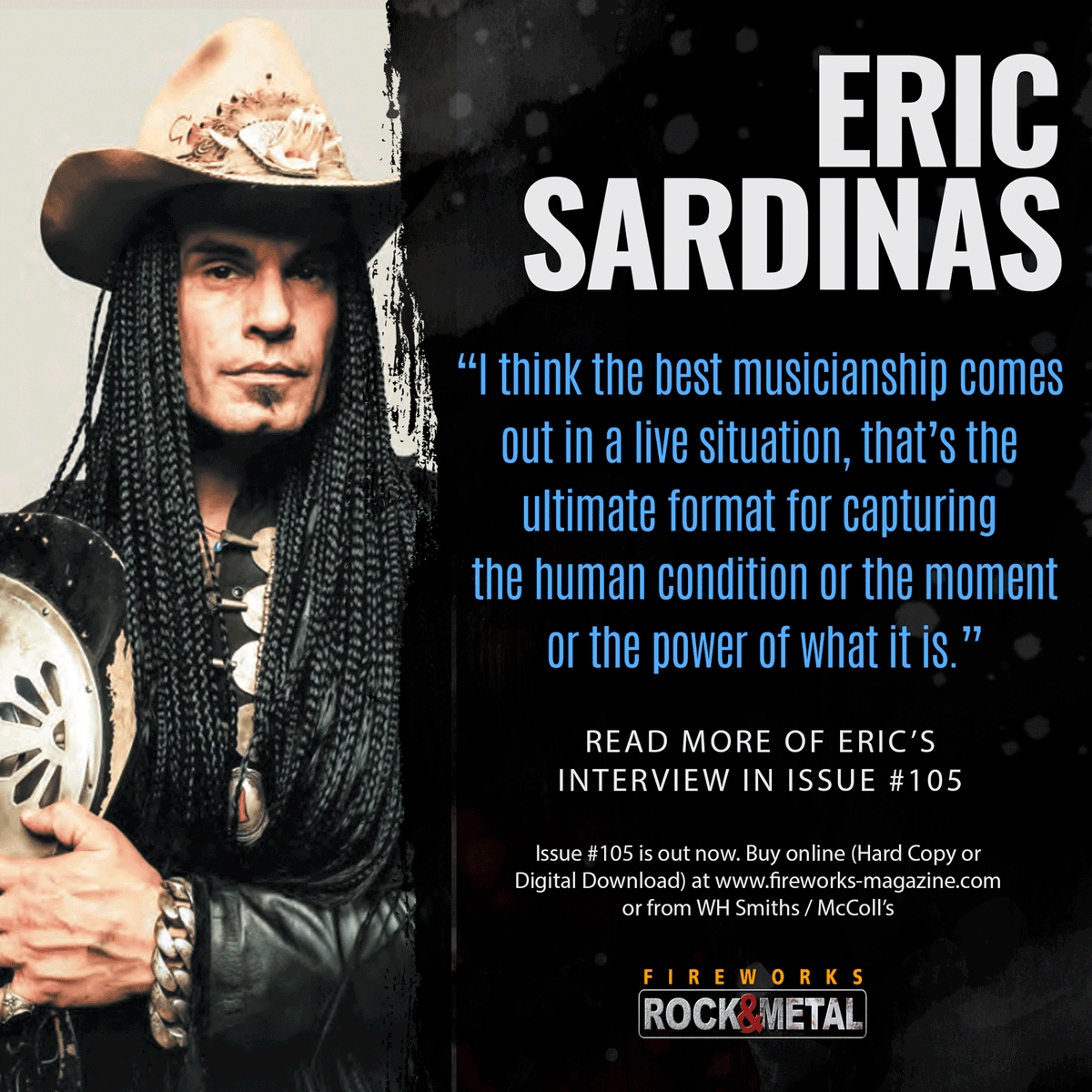 𝙄𝙉 𝙏𝙃𝙀 𝙈𝘼𝙂! Eric Sardinas talks to us.

He covers a range of topics in a superb interview. Don't miss out on getting a copy!

@heavymojomusic1

--

Issue #105 is out now. Order it from fireworks-magazine.com or buy from WH Smiths or McColl's.

#rock #metal #ericsardinas