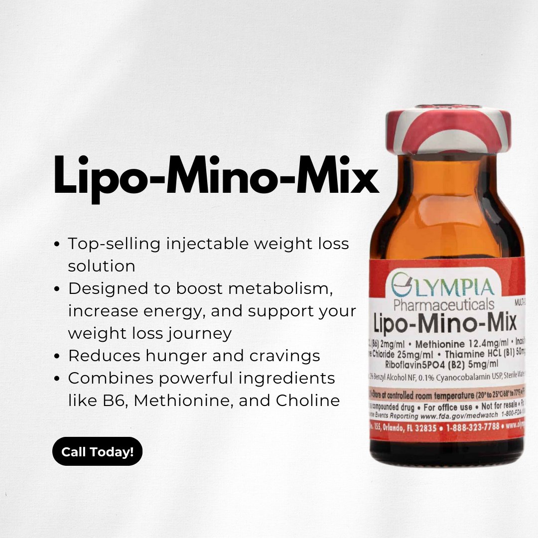 Lipo-Mino-Mix combines all its powerful ingredients to optimize your metabolism and overall well-being 🙌

Call us for a consultation at 586-307-2109

#lipomino #lipominoinjection #weightlossinjections #weightloss #fatburner #aminoacids #antioxidants #medspa #shelbytownship