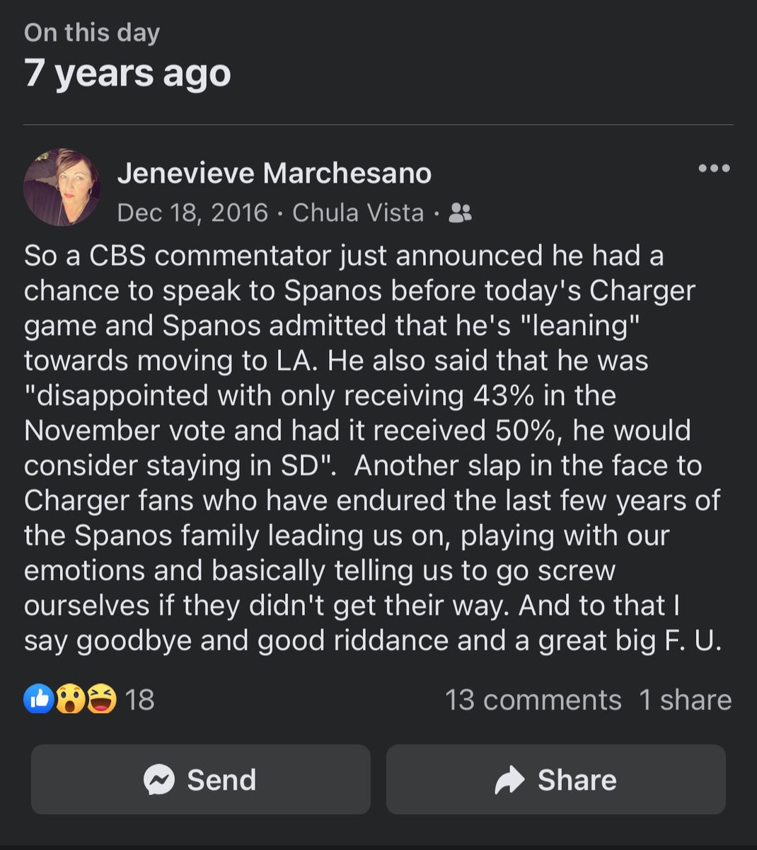Still bitter, still salty, and STILL wishing a big fat 🖕🏻 to the Spanos family