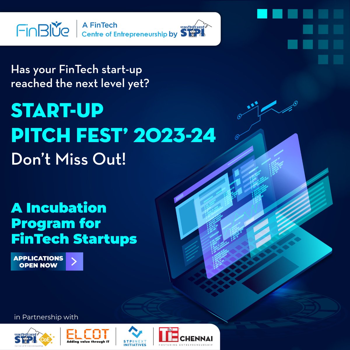 Take the Leap with FinBlue: Elevate Your Startup to the Next Level at PITCHFEST 2023-24! Join FinBlue’s incubation program and unlock unparalleled growth opportunities in the FinTech domain. We equip you with top-tier mentorship, cutting-edge resources,