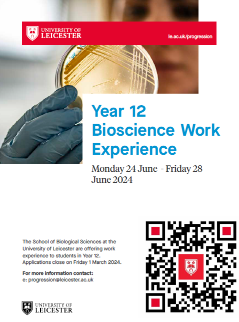 A fantastic opportunity for year 12 students interested in gaining some Bioscience work experience. Scan the QR code below or follow the link to apply. data.heat.ac.uk/event/apply/le…