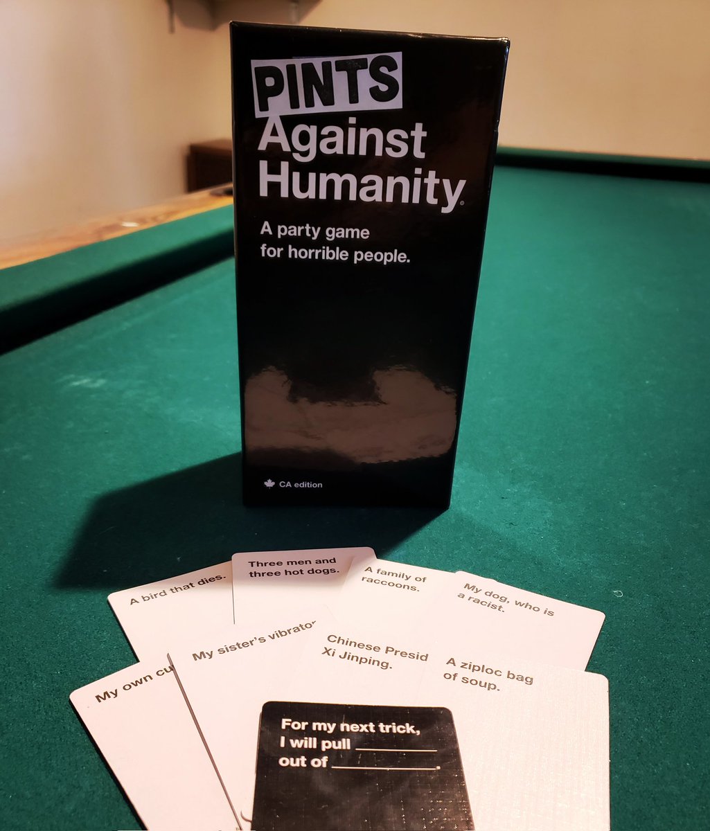 **A COUPLE OF LAST MINUTE SPOTS HAVE OPENED UP FOR TOMORROW NIGHT**

The second edition of Pints Agaisnt Humanity runs tomorrow

Email: pintsagainsthumanity@gmail.com asap if interested as only a couple of spots have opened up. 

Which 2 cards do you choose? 🤔