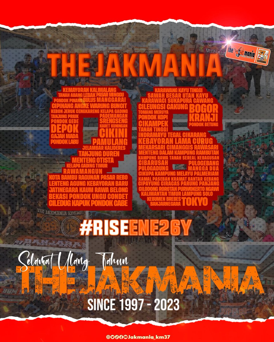 Selamat ulang tahun ke-26 untuk organisasi yang kita cintai, THE JAKMANIA 🧡👆 Semoga dengan bertambah nya usia organisasi The jakmania kita semakin cinta loyal kepada tim kebanggaan kita @persija dan organisasi ini. #JakorwilCilodongkm37 #RISEENE26Y #InfokomJakmania