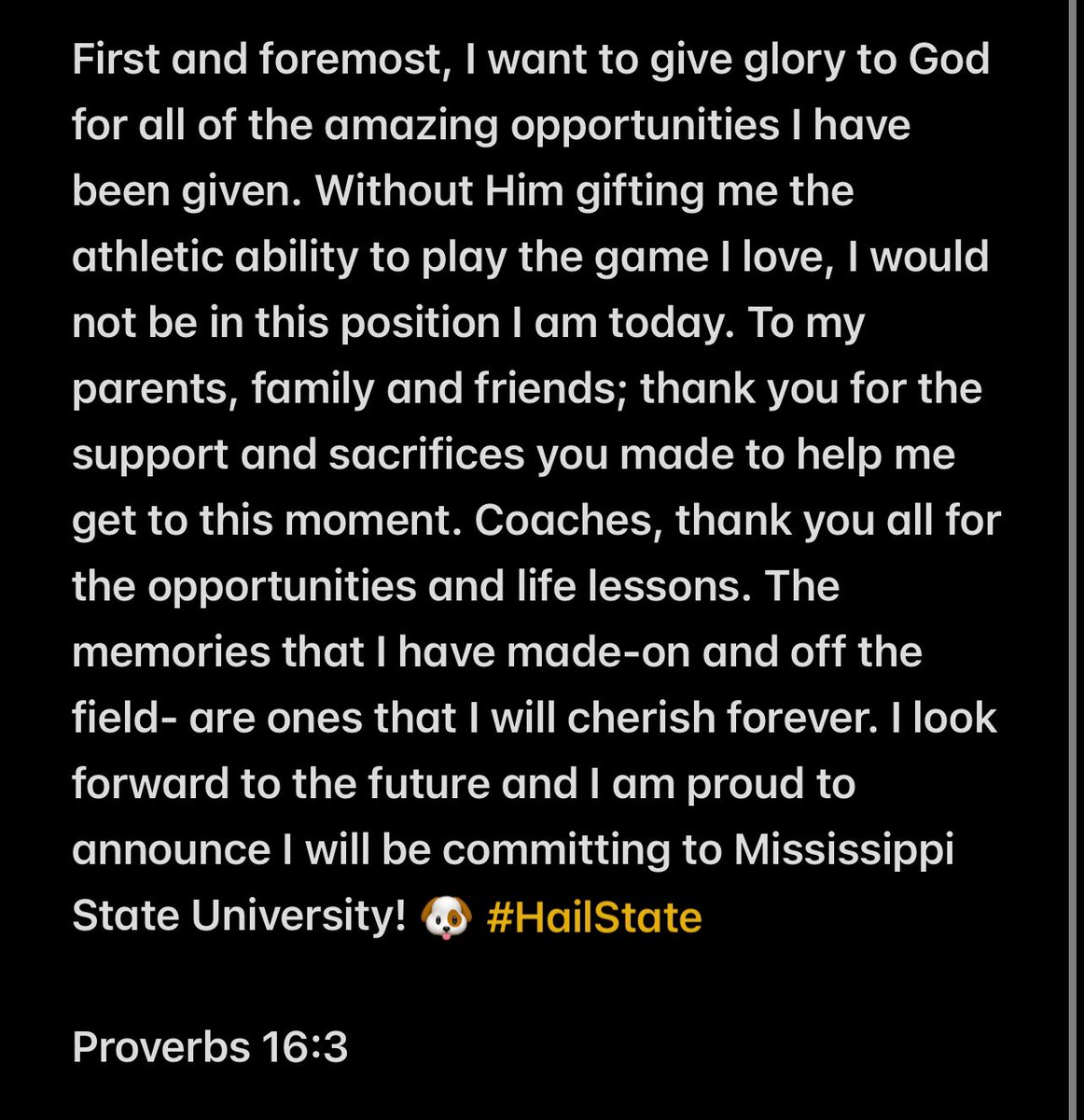 COMMITTED!🐶🐶🐶
<a href="/HailStateFB/">Mississippi State Football</a> <a href="/Coach_Leb/">Jeff Lebby</a> <a href="/ohschargers/">Oxford Charger Football</a> <a href="/chriscutcliffe/">Chris Cutcliffe</a> <a href="/loganwdodson/">Logan Dodson</a>
