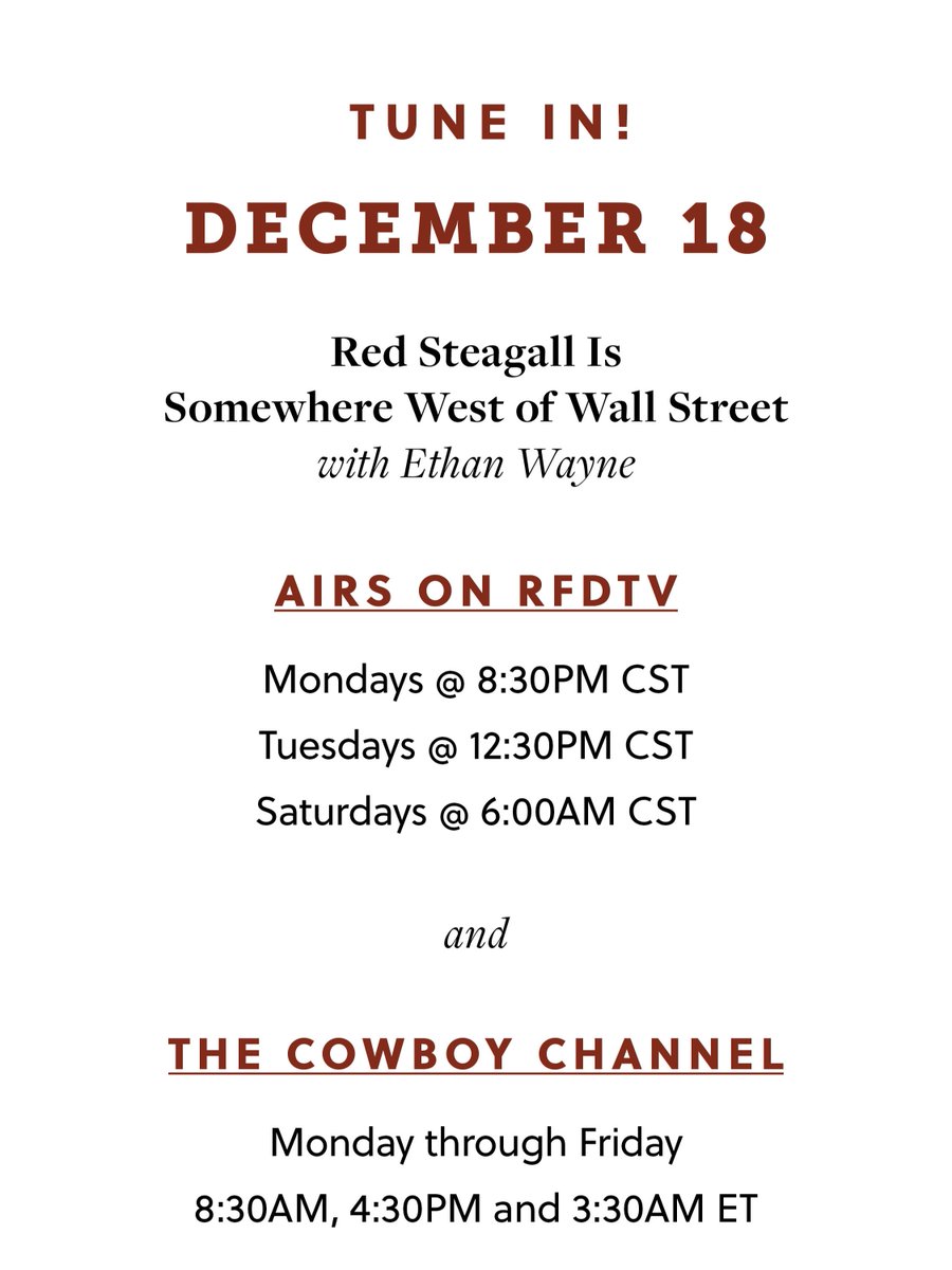 Tune in December 18! Red Steagall is Somewhere West of Wall Street with Ethan Wayne at the John Wayne: An American Experience exhibit in the Fort Worth Stockyards, Texas. For more information, please visit: bit.ly/41hGd3q