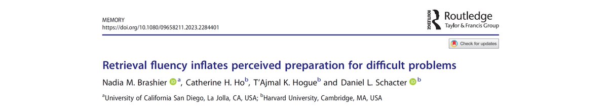 When tackling a tough problem, we often rely on past experiences. Does easily remembering solutions lead us to overestimate our abilities? In my latest paper, retrieval fluency made people feel prepared for crises like shark attacks and plane crashes. 1/7
tinyurl.com/5xsa4t3d