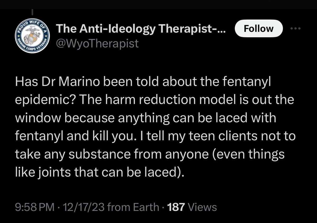 This would be funny if it weren’t for the decades of evidence showing that abstinence-only education leads to more (preventable) harms. People in authority positions shouldn’t give advice on topics when they are this ignorant on them (& “fentanyl-laced cannabis” still isn’t real)