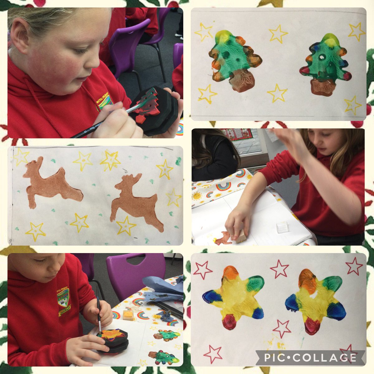 Dosbarth 13 have started to create their Christmas cards today in the style of @EmmaBridgewater using stamping techniques to create different festive patterns🌟🎄🦌 @garntegprimary @MrsSParkerEvans
