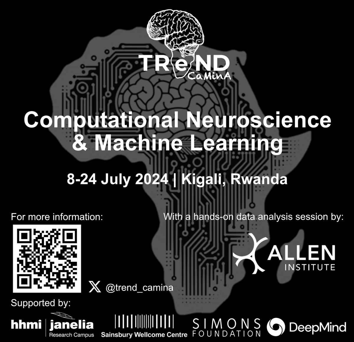 🚨Awesome news alert🚨 Our Computational Neuroscience & Machine Learning Course is back!! When: 8-24th July 2024 Where: CMU-Africa campus, Kigali, Rwanda Applications open: 15th January 2024 Applications close: 15th February 2024 For news on the course follow @trend_camina