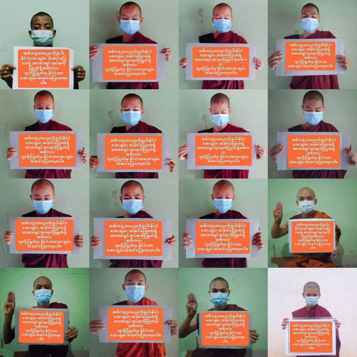 NiLay0515's tweet photo. An anti-coup revolutionary domestic strike by pro-democracy Buddhist monks as 1,041st day without a day off.  #2023Dec18Coup #WhatsHappeningInMyanmar https://t.co/5M13Xicchm