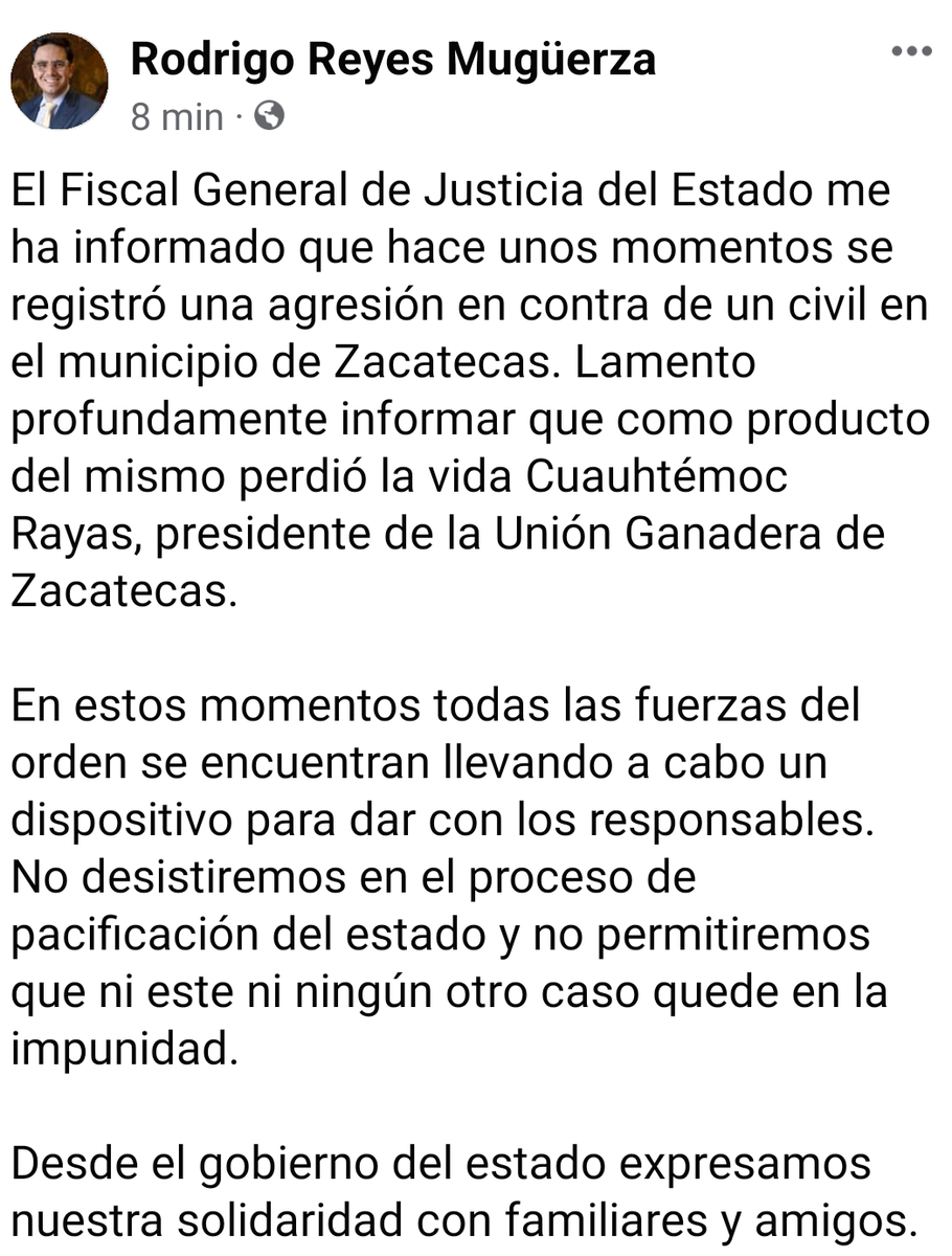 ColmenaInfo's tweet photo. Asesinan al presidente de la Unión Ganadera de Zacatecas Cuauhtémoc Rayas, pareja de la ex diputada federal y posteriormente funcionaria de Gobierno del Estado, Lindy Bugarín https://t.co/FyHCgjfaRL