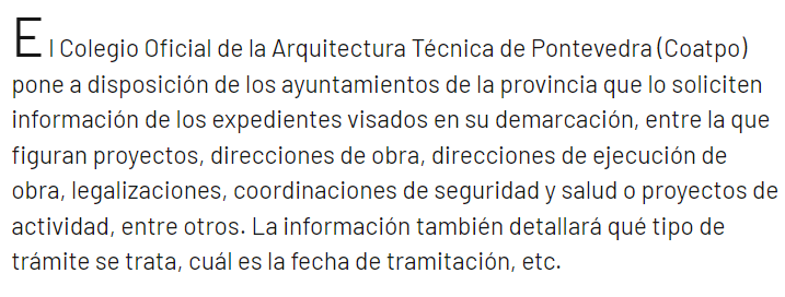 CoatPontevedra's tweet image. 🔎Coatpo pon a disposición dos ~#concellos da provincia información dos expedientes visados na súa demarcación. @FEGAMP 

🖱️Enlace noticia de @Farodevigo.
⬇️⬇️⬇️
farodevigo.es/arousa/2023/12…
🖱️Enlace de consulta @eidolocal.
⬇️⬇️⬇️
eidolocal.gal/es/ficha-servi…