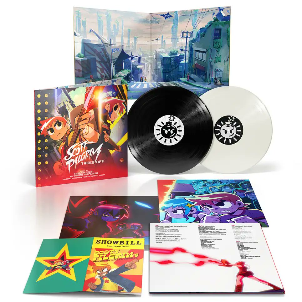 Scott Pilgrim Takes Off soundtrack vinyl coming April 26, here's an amazon preorder link but it should be on other retailers too. amazon.com/dp/B0CQD1Z7DB