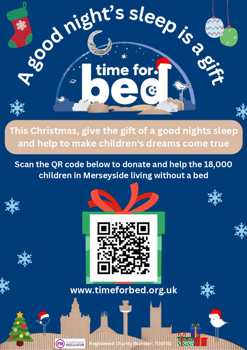 Did you know that in Merseyside it’s estimated that 18,000 children do not have a bed of their own to sleep in? 💤🛏️ @timeforbeduk are on a mission to change this. You can support this campaigh this Christmas by sending an e-Christmas card and making a donation*. 1/3