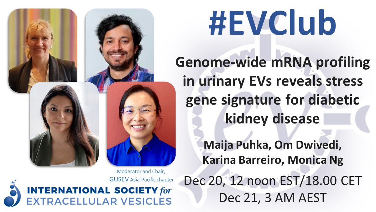 This week's #EVClub is the last of 2023 and is a collaboration with #GUSEV, the @IsevOrg SIG on Genitourinary System EVs Need the login? surveymonkey.com/r/EVClubISEV 'Genome-wide #mRNA profiling in urinary #ExtracellularVesicles reveals stress gene signature for diabetic #kidney…