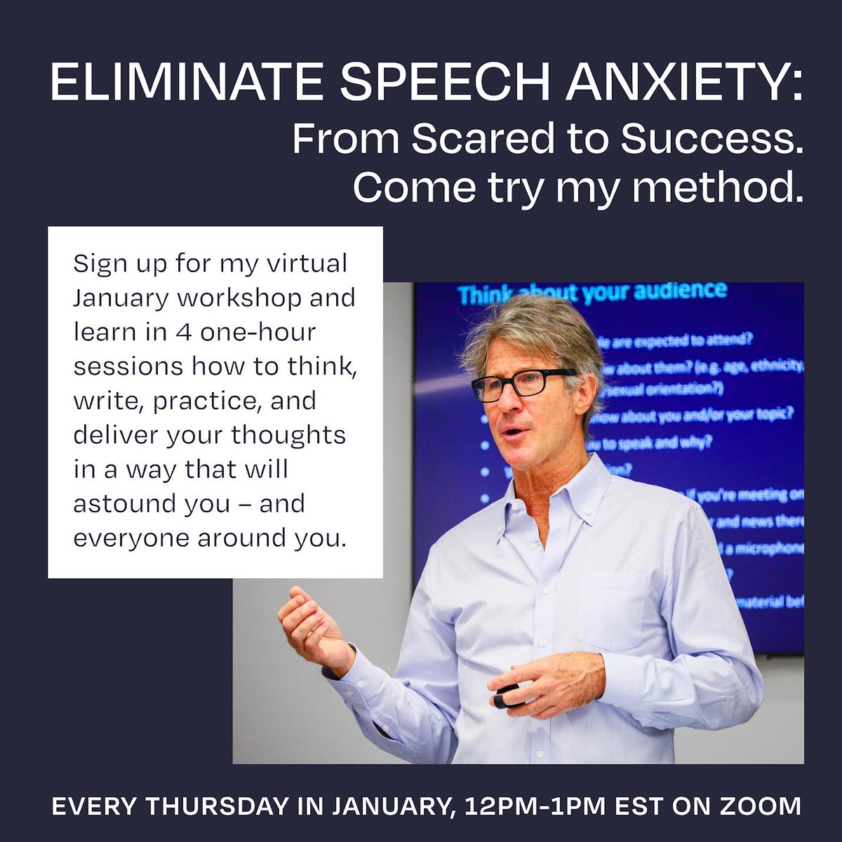 John Bowe (@johnfbowe) on Twitter photo Make 2024 the year of reaching your goals. One way to do so is through public speaking. Starting January 4th, for four weeks, I will help you eliminate speech anxiety and captivate your audience.
Link in bio
#publicspeaking #virtualclass #johnfbowe
#ihavesomethingtosay Make 2024 the year of reaching your goals. One way to do so is through public speaking. Starting January 4th, for four weeks, I will help you eliminate speech anxiety and captivate your audience.
Link in bio
#publicspeaking #virtualclass #johnfbowe
#ihavesomethingtosay