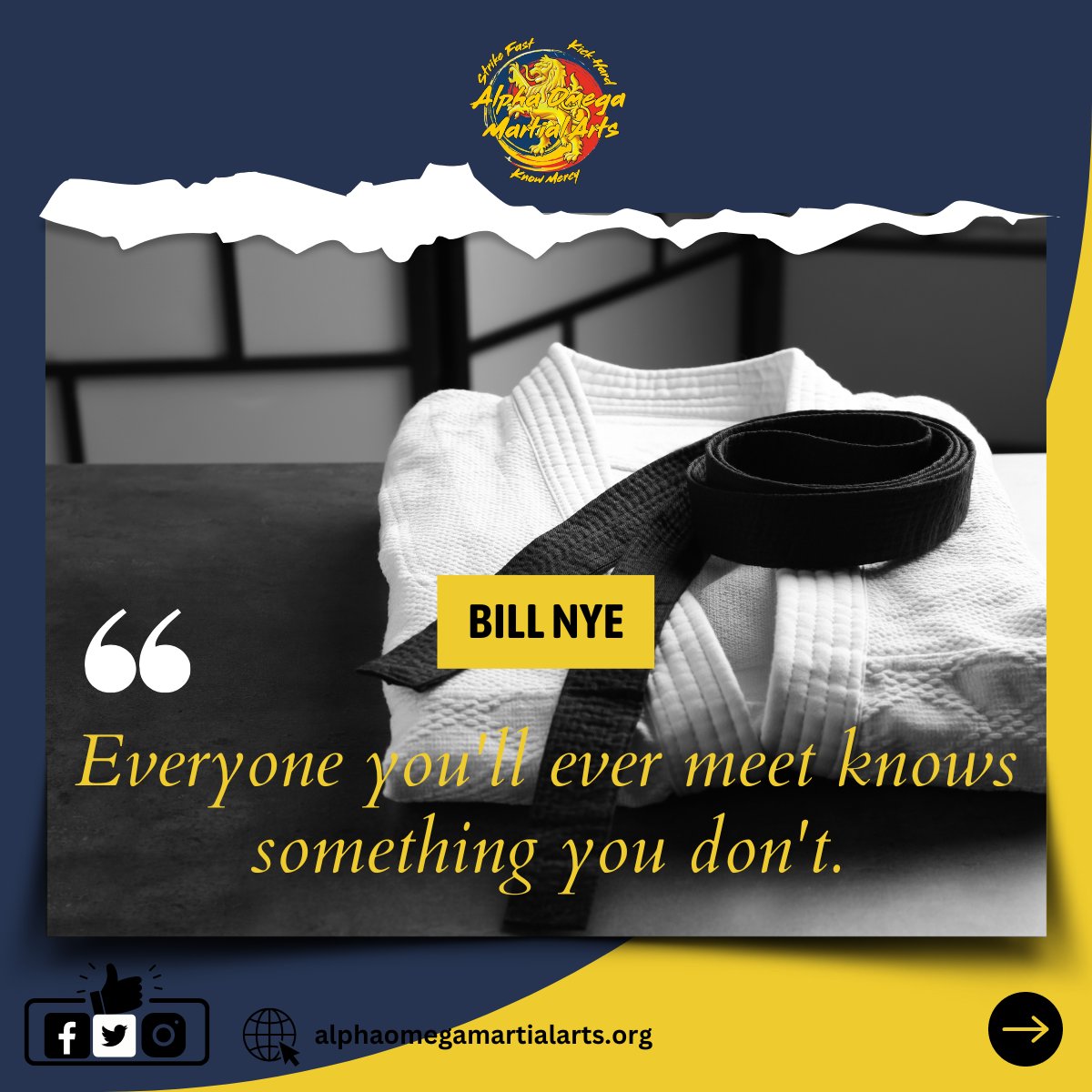 AlphaOmegaMA's tweet image. Embrace the wisdom in every encounter – for in each person you meet lies a treasure trove of knowledge waiting to be discovered.

#EmbraceWisdom #LearnFromOthers #AlphaOmegans #MartialArts #Techniques #Training #Learnings #MartialArtsLife #MartialArtsLifeStyle #MartialArtJourney
