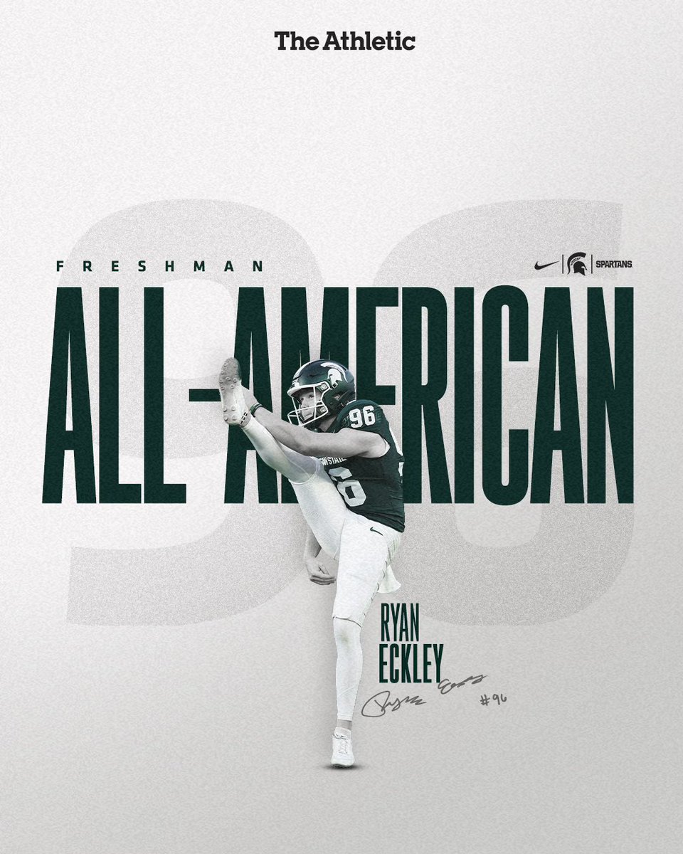 The Athletic named @RyanEckley1 to its Freshman All-American team! His 46.8-yard punting average ranked 2nd in the Big Ten and 7th in the FBS. #GoGreen