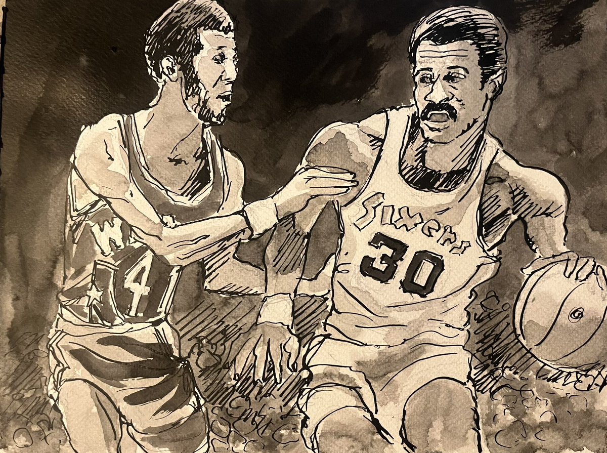 George McGinnis (right), Powered His Way to Basketball Stardom #obitpix #georgemcginnis #basketball #philadelphia76ers #indianapacers #artofinstagram #penandink #drawing #illustration #portraitdrawing