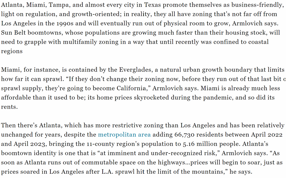 Alena's long-form masterpiece on the housing crisis is out in <a href="/FortuneMagazine/">FORTUNE</a>!

Love this deep dive on how Sunbelt Boomtowns don't realize they have circa-1990 Los Angeles growth controls.

Miami &amp; Atlanta are the next California...but they are only just beginning to realize