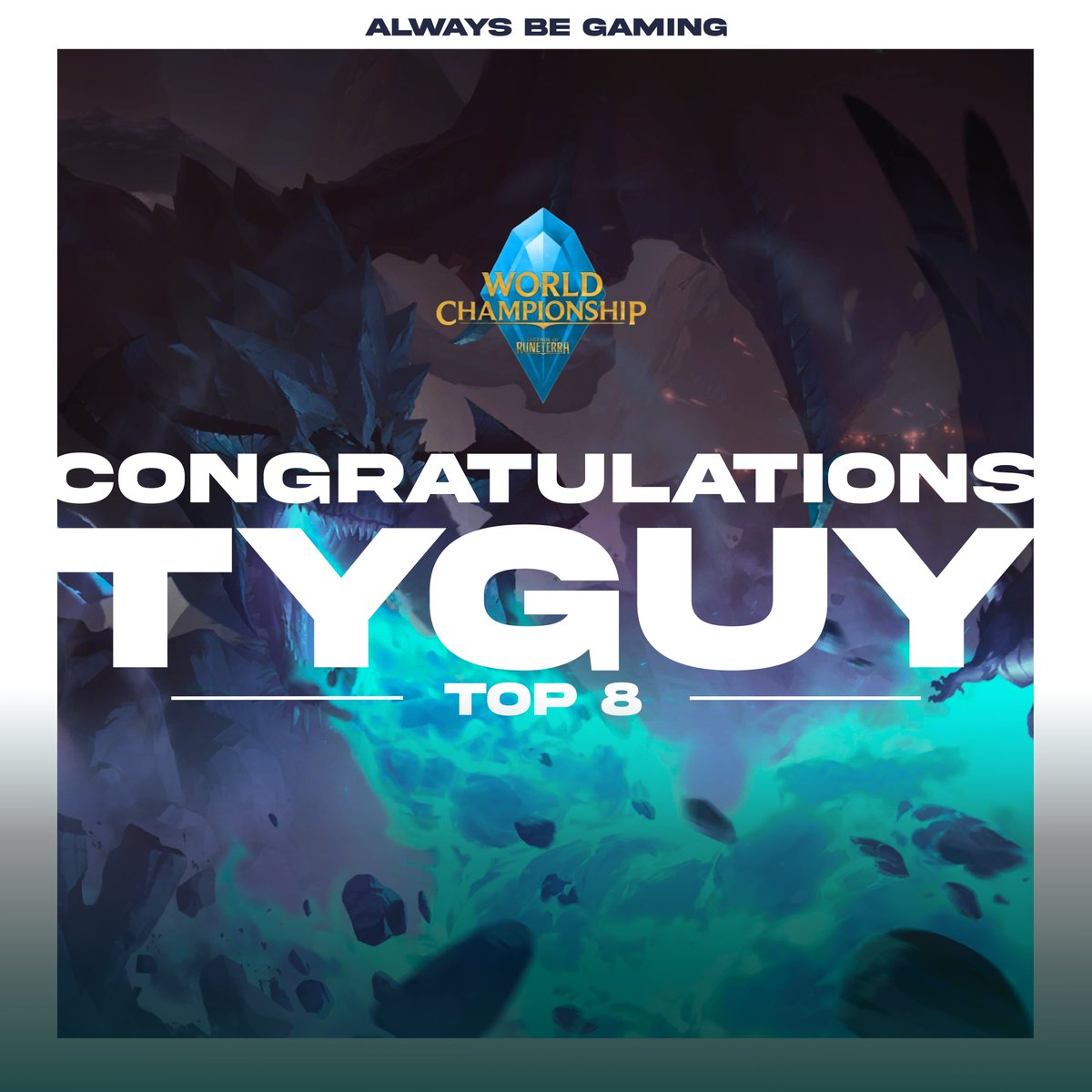 Tyguy is our Guy! Congratulations <a href="/ABG_Tyguy/">ABG Tyguy</a> for an amazing worlds run! Thank you for everyone who supported us throughout the year and we will see you next year!