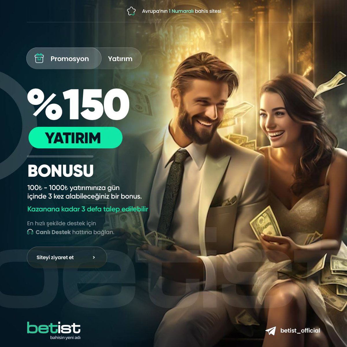 #Betist %150 BONUS İLE KAZANMAYA VAR MISIN ? YOK MUSUN ? Kaybetmek Betist İle Artık Mümkün Değil Detaylı Bilgi ve Giriş İçin :cutt.ly/G6WmmMD #Betist #BetistGiriş