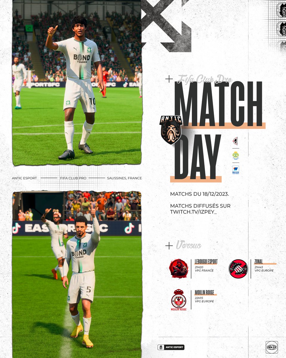 ⚽️ 𝗠𝗔𝗧𝗖𝗛𝗗𝗔𝗬 ! La dernière ligne droite cette semaine pour nos Pirates, avant la trêve hivernale ! 🎅☃️

▶️ twitch.tv/izpey_ (21h20)

#EAFC24 <a href="/VPGFrance_/">VPG France</a> <a href="/OfficialVPG/">Virtual Pro Gaming</a>
