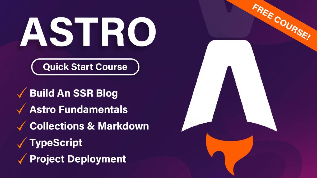 I just released a free 2.5-hour Astro quick-start course. We build a server-rendered tech blog and cover the fundamentals of the framework. YouTube: youtu.be/XoIHKO6AkoM?si… TM Members: traversymedia.com/astro-quick-st…