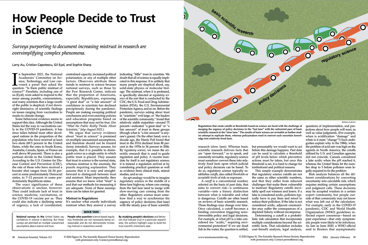 Our new article on "How People Decide to Trust in Science" (with Cristian Capotescu, Gil Eyal, and Sophie Sharp) is out in the new issue of <a href="/AmSciMag/">American Scientist</a>! 

Love the accompanying illustrations.

Link 🔗: americanscientist.org/article/how-pe…
