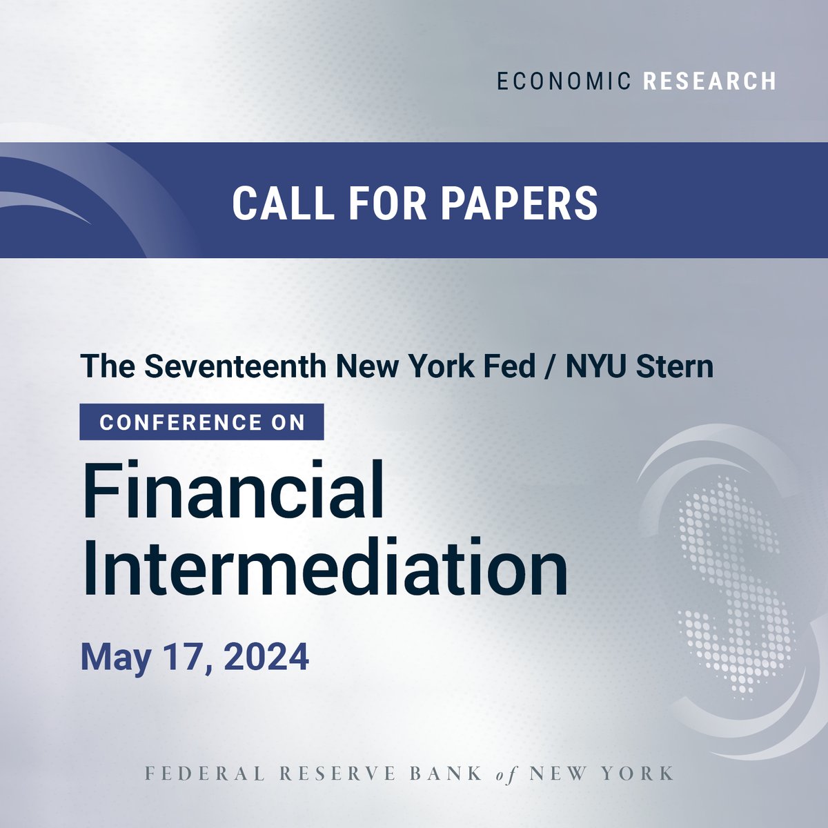 Take note of a #CallforPapers for our joint conference on financial intermediation in May 2024. Submissions through Jan 15 in all areas of financial intermediation will be considered. Details: bit.ly/3uz51Yl Co-organizers ⊃ @StephanLuck @schnabl_econ @SimoneLenzu