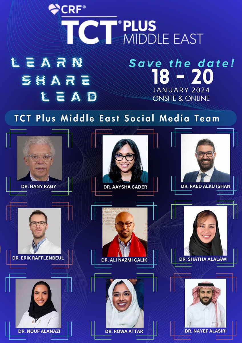 Unrolling the #TCT_Plus_MiddleEast #SoMe Ambassadors @Hragy @aayshacader @Dralkutshan @KardiologieHH @ANazmiCalik @Dr_ShazaAlalawi @dr_nouf81 @RHAAttar @DrNayef1 Time to rock-n-roll #SACIS_Studio @kfaraidy @mmamas1973 @AlkashkariWail @drptca