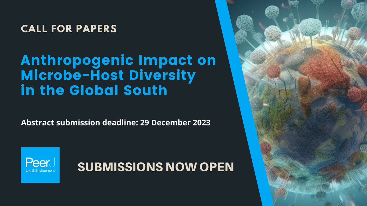 The submission deadline for the @PeerJLife Special Issue “Anthropogenic Impact on Microbe-Host Diversity in the Global South” is in 2 weeks. Submit now: bit.ly/3q8mNiK #HostMicrobeInteractions #microbiology