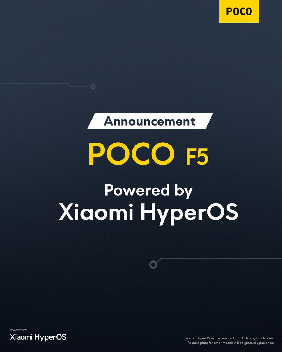 Xiaomi's HyperOS begins global rollout.

Available from Q1 2024, for #Xiaomi13Ultra, #Xiaomi13Pro, #Xiaomi13, #Xiaomi13TPro, #Xiaomi13T, #RedmiNote12, #RedmiNote12S, #XiaomiPad6, and the #PocoF5.

#Redmi #HyperOs