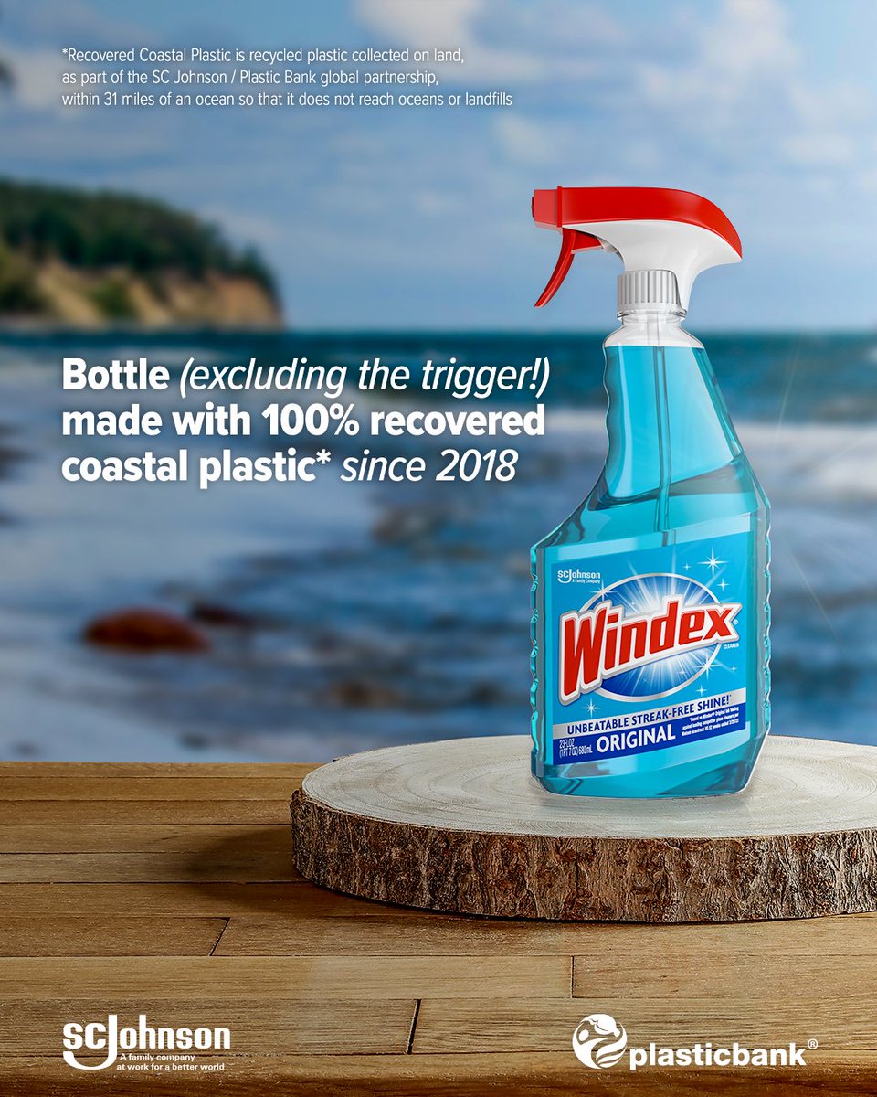 As part of our partnership with @scjohnson, select Windex bottles are made from 100% recovered coastal plastic, collected by members in the Philippines! That's what we call giving plastic – and humanity – a sparkling second chance! #PlasticBank #SCJohnson