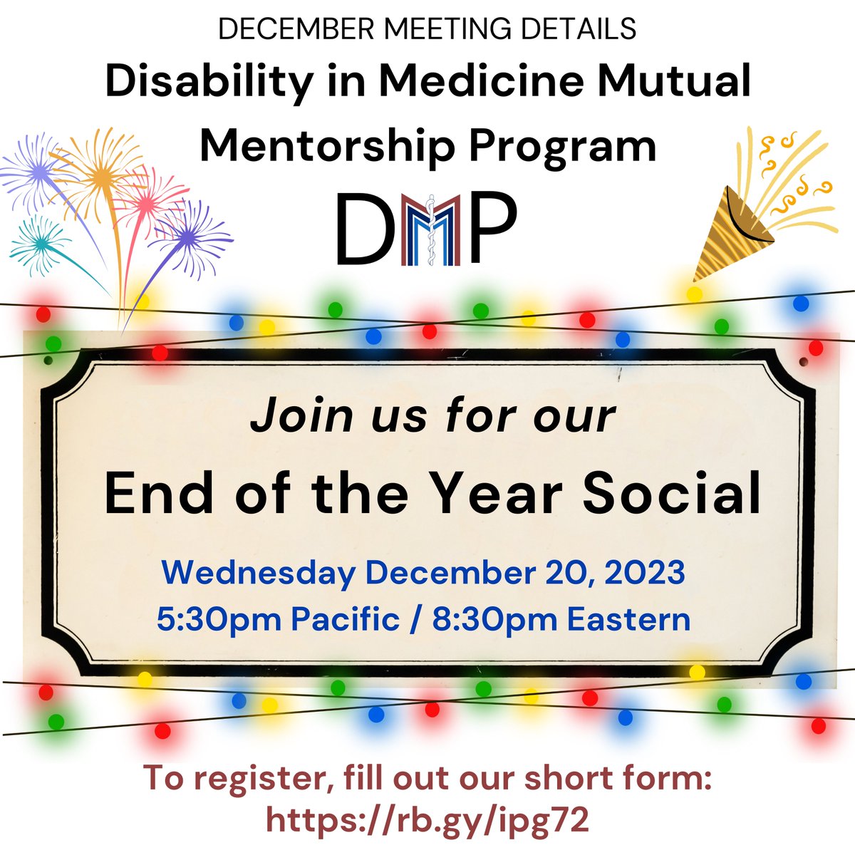 DM3P_Social's tweet photo. Our End-of-the-Year Social is Wednesday December 20 at 5:30 Pacific/8:30 Eastern!

Join us to tell jokes, commiserate, and to share your personal victories from the year!

Note: New attendees must submit their info to DM3P in advance for a Zoom registration link.

1/2 https://t.co/TeQdSeHEjq
