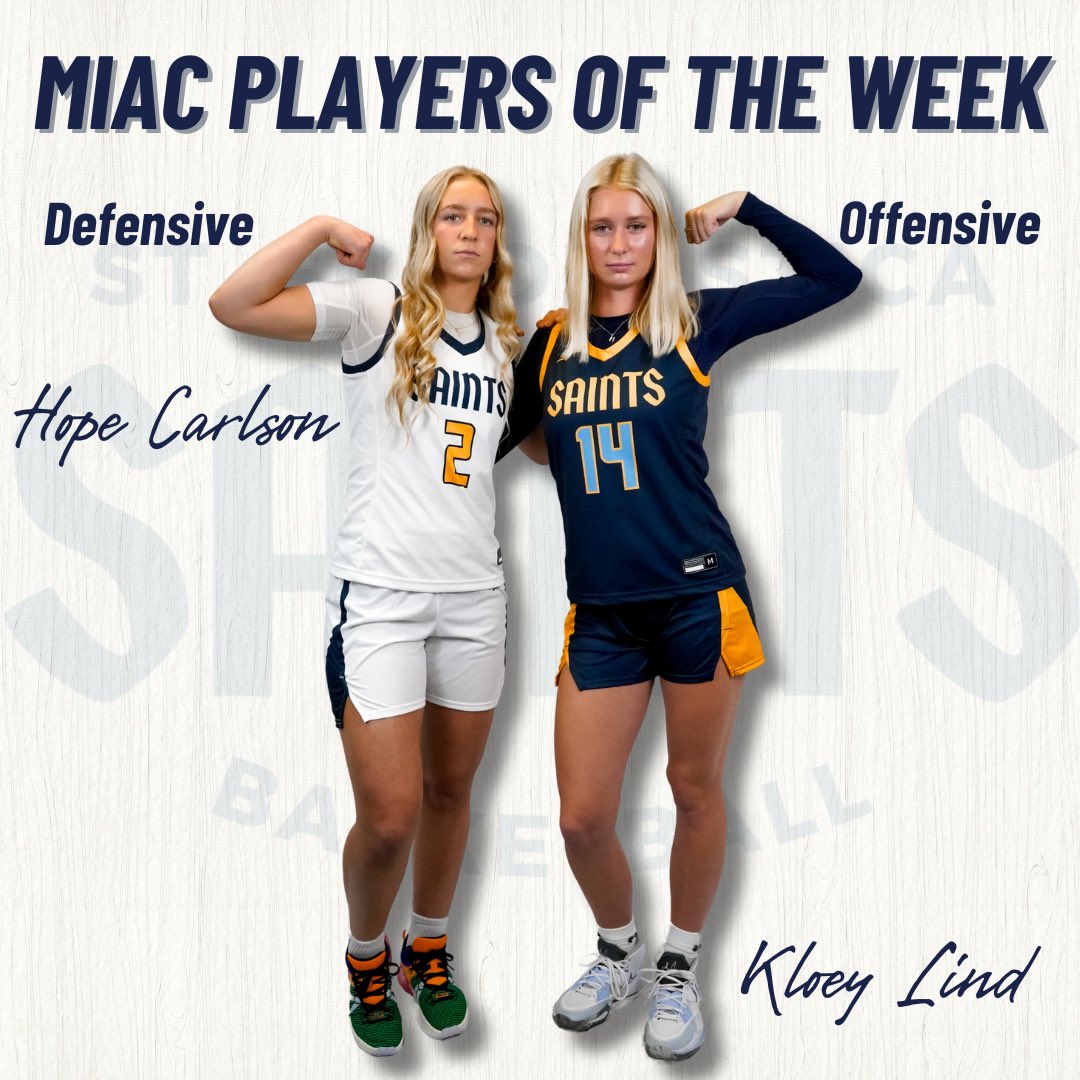 💪💪 <a href="/CSSWBBall/">CSS WBBall</a> 

Congrats to the freshman duo of Hope Carlson &amp; Kloey Lind for winning defensive &amp; offensive player of the week! #SaintsRiseUp