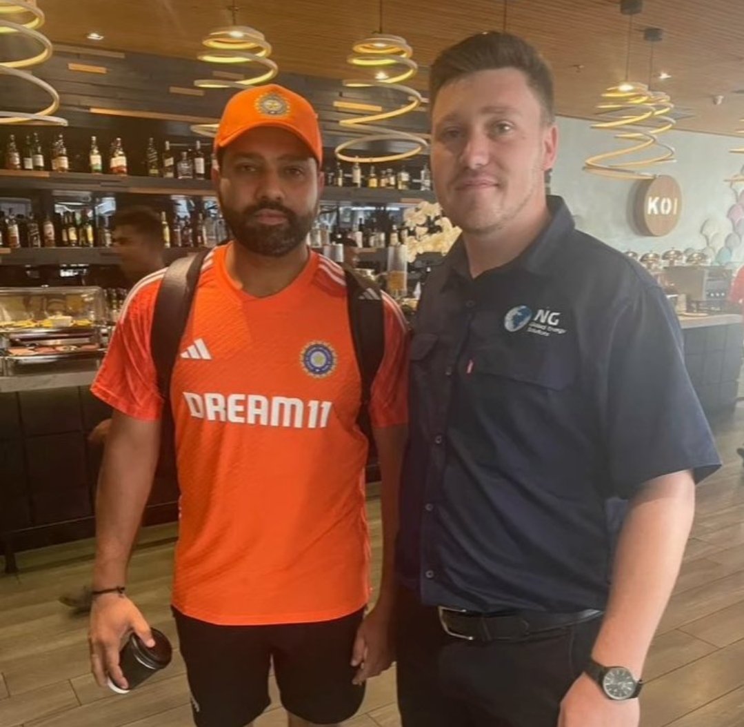 Captain Rohit Sharma with a fan in South Africa.