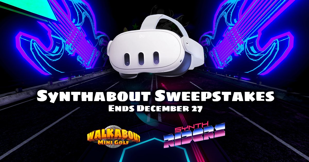 Synth Riders 🤘 (@synthridersvr) on Twitter photo 🎶 SYNTHABOUT SWEEPSTAKES 🎶
Enter our Synthabout Sweepstakes with <a href="/WalkaboutMG/">Walkabout Mini Golf</a> to win - ends Dec 27.
🎁#Quest3 Headset
🕹 #SynthRiders Music Packs, and
⛳#WalkaboutMiniGolf DLC keys
👉 Enter here: gleam.io/sF0Tr/synthabo… 🎶 SYNTHABOUT SWEEPSTAKES 🎶
Enter our Synthabout Sweepstakes with <a href="/WalkaboutMG/">Walkabout Mini Golf</a> to win - ends Dec 27.
🎁#Quest3 Headset
🕹 #SynthRiders Music Packs, and
⛳#WalkaboutMiniGolf DLC keys
👉 Enter here: gleam.io/sF0Tr/synthabo…
