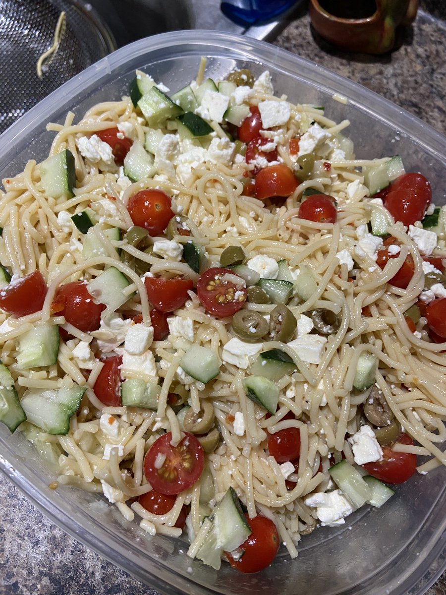 Cleaning out the fridge in preparation for all the #Christmas groceries. #Pastasalad #foodporn #numnum #Mediterranean