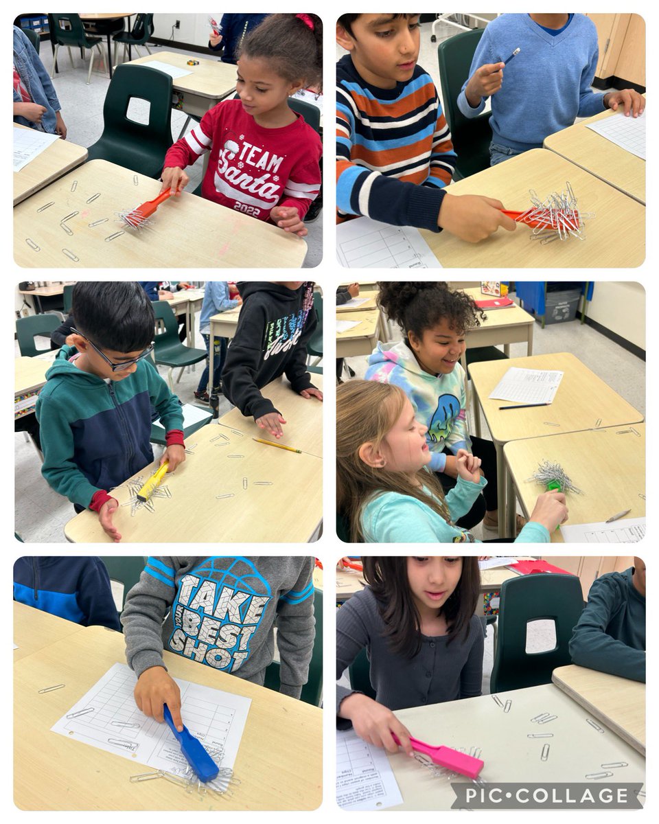 Marijan45395492's tweet image. Ss are graphing the number of paper clips their magnet could pick up in 15 seconds. After 4 rounds, they graphed their results in a bar graph. This was a treat to watch! #engagemath @PeelSchools @grenobleps
