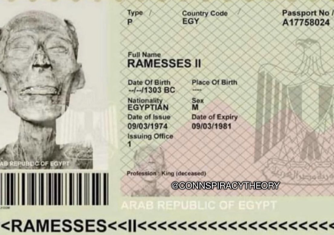 pheonix (@pheonixoni) on Twitter photo <a href="/fasc1nate/">Fascinating</a> In 1974, the 3,000 year old mummy of Pharaoh Ramses II was issued a valid Egyptian passport so that he could be flown to Paris for repair. <a href="/fasc1nate/">Fascinating</a> In 1974, the 3,000 year old mummy of Pharaoh Ramses II was issued a valid Egyptian passport so that he could be flown to Paris for repair.