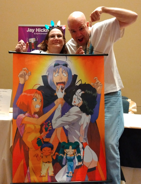 JayHickmanMD's tweet photo. In a weekend full of delights, Day 3 of #ConAltDelete brought the biggest surprise of all, when @Aycee_the_Odd showed me her wall scroll from my VERY FIRST #anime, #MasterOfMosquiton! Thank you for that! https://t.co/8JPnHZYCih