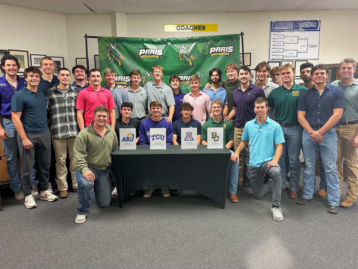 BIG congratulations goes out to our fall signees!

@GamsterPreston - TCU
@CalebCJ22 - Baylor 
@EthanGuerra_06 - Arizona
@GarrettMVilla1 - Angelo State

Many more to come this spring! Stay tuned!

#PJCbaseball #BuiltDifferent