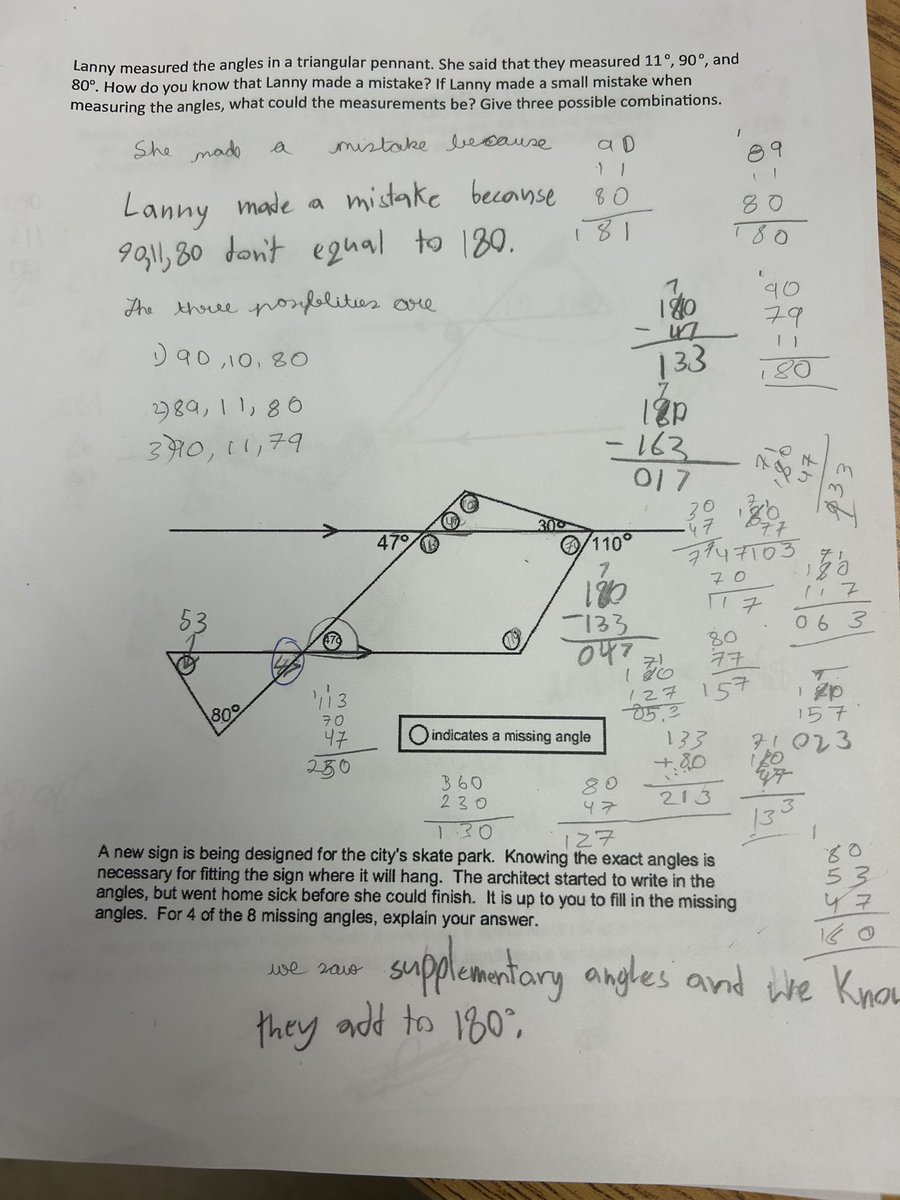In math today we put everything we have learned about angles together to solve these two problems with a partner. After some thinking and using strategies and theories we practiced in class, most students were able to solve it! <a href="/GlenDhuPS/">Glen Dhu</a>