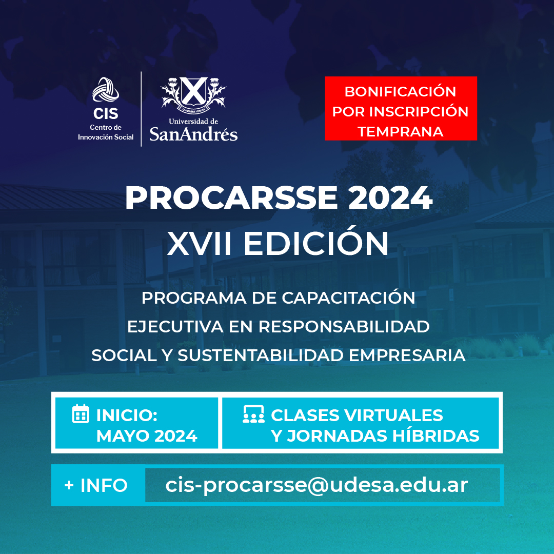 📣PROCARSSE 2024 - XVII Edición Bonificación por inscripción temprana. ¡Tenés tiempo hasta el 22/12!! Formá parte del #PROCARSSE para adquirir una visión estratégica de la sustentabilidad y mejorar tu gestión empresarial. 🚀 📌Más info: cis-procarsse@udesa.edu.ar