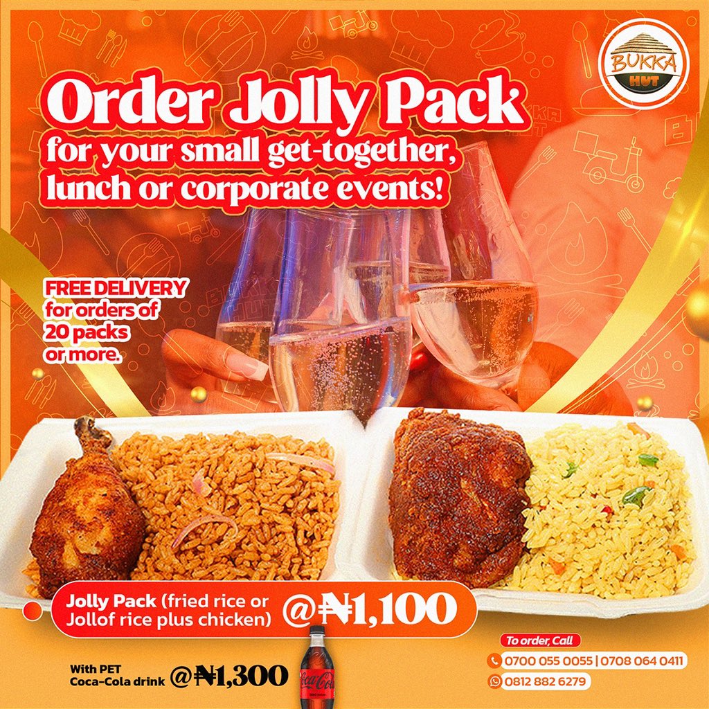 Enjoy the best offer this season where you get a discount on ordering of up to 20packs of jolly pack plus free delivery You can visit them at Blenco Supermarket, Beside World Oil Petrol Station, Ilasan Bus-Stop, Lekki, Lagos #MyJollyPadi #BukkaHutJPadi